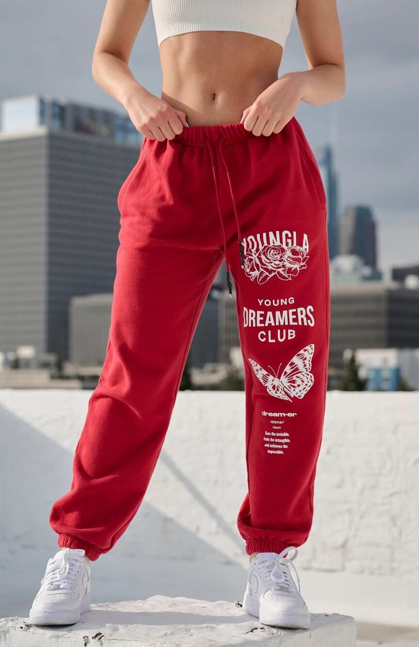 YoungLA W211 Dreamers Club Jogger Red Butterfly Fleece Graphic Sweatpants Medium